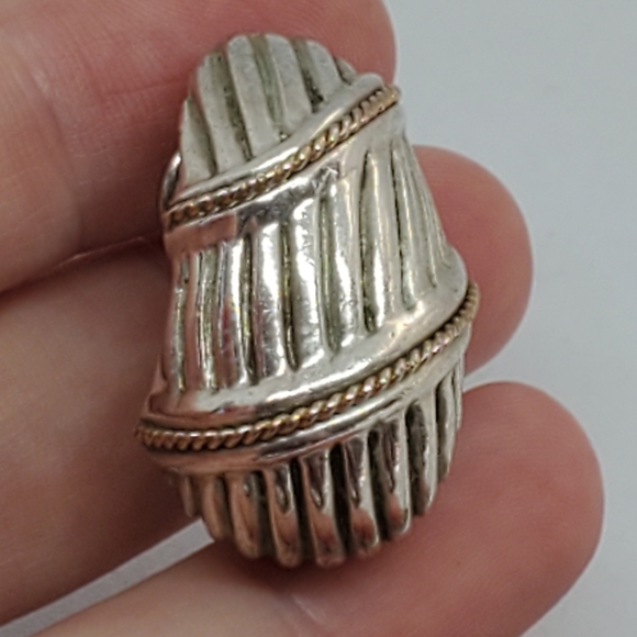 SOLD Sterling Ribbed Dome Hoop Omega Earrings - Picture 6 of 7